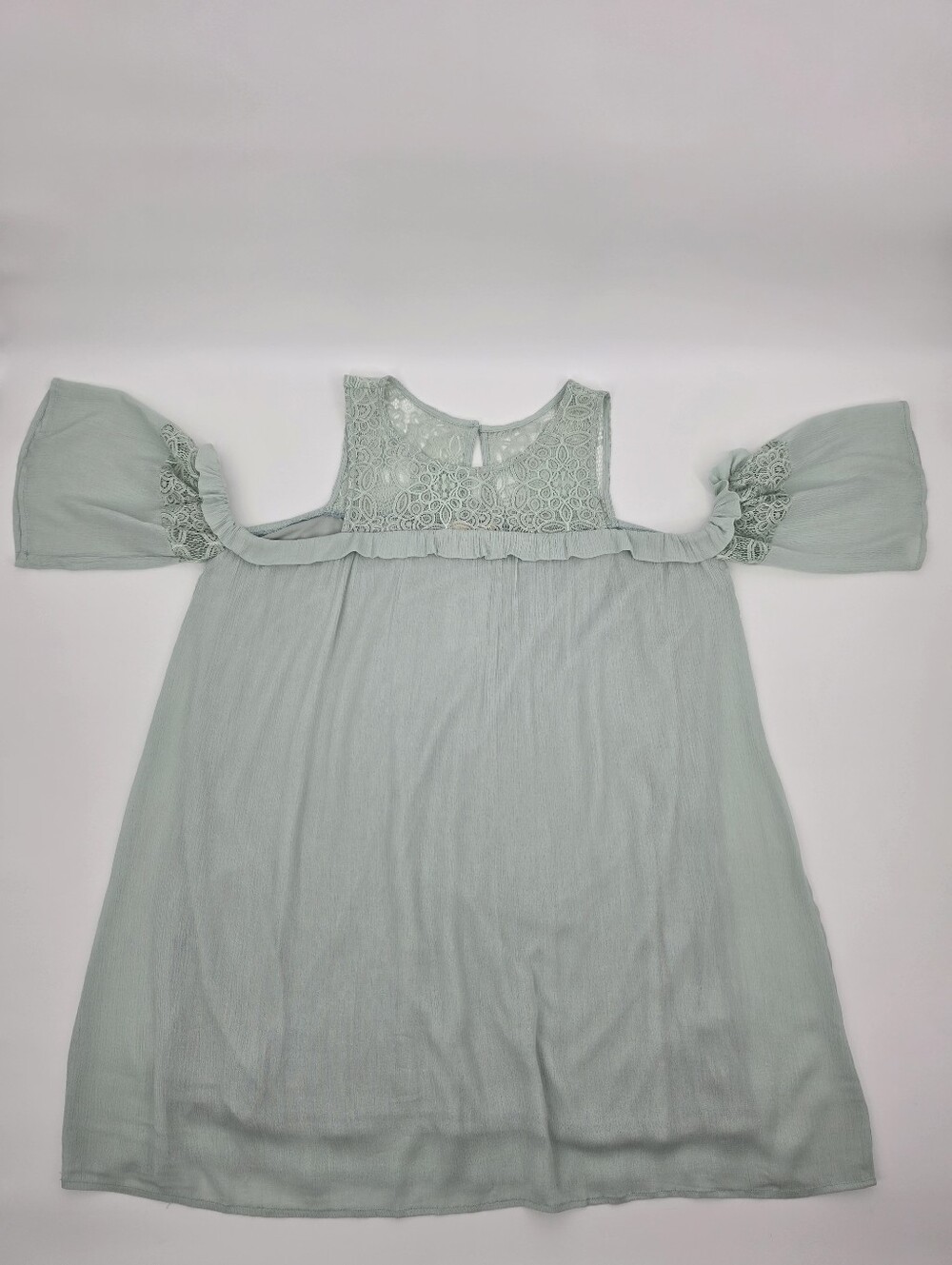 NWT Entro Mint Green Lace Cold Shoulder Tunic Dress Medium Boho Flutter Sleeve